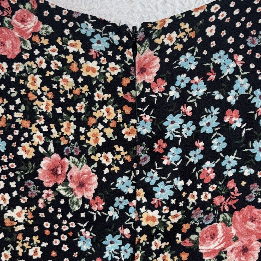 Anthropologie Black Floral Midi Dress with Pink & Blue Flowers - Picture 6 of 9